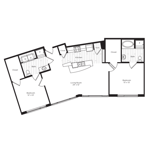 Floor plan for 2 beds, 2 baths, 1145 sqft